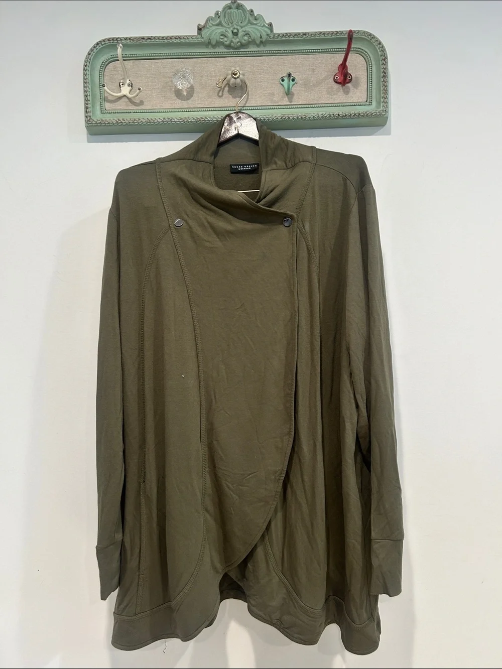 Susan Graver Olive Green Draped Open Cardigan Womens plus size 2X top